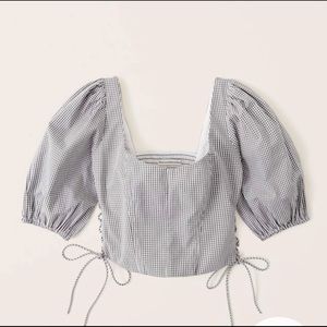 NWT Abercrombie & Fitch Lace-Up Poplin Corset Scoopneck Top, Grey Check, S